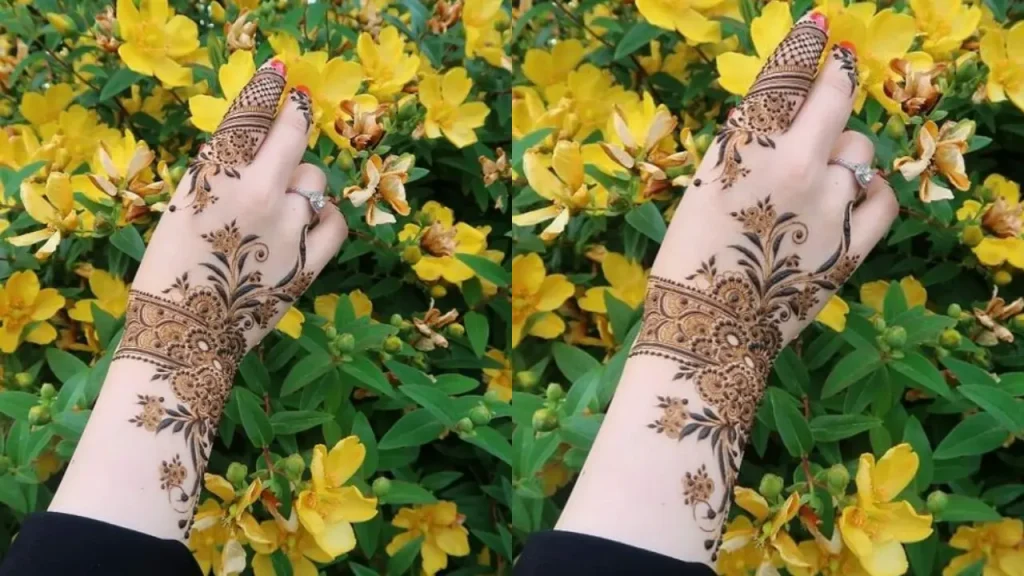 Bracelet Mehndi designs moon and stars with index finger